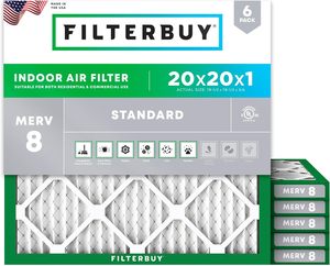 Filtre à air Filterbuy 20x20x1 MERV 8 Protection contre la poussière et les allergies (lot de 6) - Product Image 1