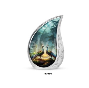 Urne adulte de crémation de thème de paon de goutte de larme en aluminium de vente chaude pour l'urne décorative de souvenir de cendres humaines avec le sac gratuit de velours - Product Image 2