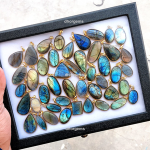 Pendentif en forme de cœur en labradorite naturelle, pierre précieuse brute, lunette à dos ouvert, bijoux en or massif, 925mm - Product Image 3