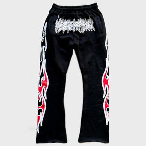 2024 personnalisé 100% coton français éponge Hip Hop Streetwear Flare survêtement décontracté en détresse Patch Flare pantalons de survêtement pour hommes - Product Image 5