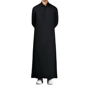 Ropa islámica para hombre de Color negro teñido liso, ropa árabe Thobe Jubbah para hombre, cómoda Jubbah Shalwar Kameez Qatari, nueva moda - Product Image 5