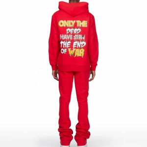 Personalizado Y2K impresión gráfica de los hombres chándal ropa de calle Jogging Unisex serigrafía Sudadera con capucha y pantalón acampanado conjunto - Product Image 5