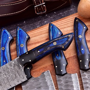 ชุดมีดทำครัวเหล็กดามัสกัสทำมือขายส่ง พร้อมด้ามไม้ปาคาและใบมีดเขาสัตว์สีดำ พร้อมชุดมีดเชฟดามัสกัส - Product Image 3