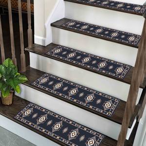 Navy Printed Rug, Modern Ethnic Pattern, <b>Machine</b> Washable, Stair Treads,<b>Step</b> Rug - Product Image 5