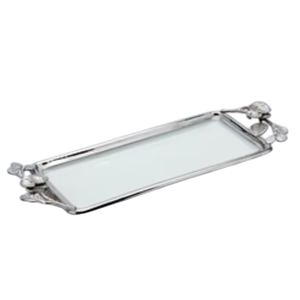 Plateau de service carré en métal et blanc de qualité supérieure avec motif floral Plateau et métal argenté moderne pour la décoration intérieure et les cadeaux - Product Image 2