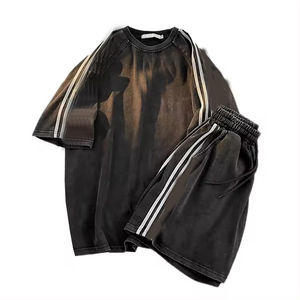 Chándal personalizado para hombre, 2 piezas, camiseta, conjunto corto, chándal de lavado ácido, ropa de calle, conjunto de pantalones cortos de lavado ácido de algodón 100% para hombre - Product Image 3