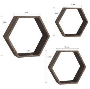 Étagères murales flottantes en bois massif en trois parties en forme d'hexagone étagère de rangement murale pour la maison hôtels salon cuisine décor - Product Image 4