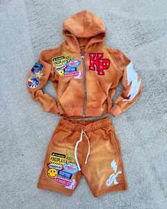 Parche bordado Drop Shoulder Pullover Hoodie Regular Fit French Terry Hoodie Spring Distress Washed Zipper Hoodie - Product Image 4