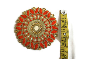 Handmade 2025 Custom Beaded Embroidery <b>Patches</b> Beautiful Golden Orange Heart <b>Applique</b> High-quality Ethnic Wear Canvas Fabric - Product Image 3