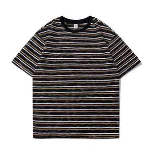 เสื้อยืดผู้ชายลายทาง ผ้าโพลีเอสเตอร์ผสมคอตตอน คอกลม แขนสั้น ทรงหลวม สไตล์ลำลอง ใส่ได้ทุกวัน เหมาะกับกิจกรรมกลางแจ้ง  รับสกรีนโลโก้ - Product Image 1