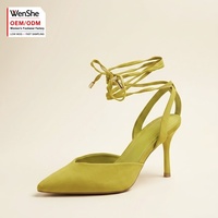 Escarpins à lacets vert lime pour femmes, à bout pointu, talon aiguille, avec bride cheville, pour soirée, vente en gros, usine B2B, tendance, OEM ODM