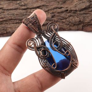 <b>Blue</b> Sapphire Luxury Pear Cut Gemstone Copper Wire Wrapped Fashion Pendant <b>Necklace</b> Oxidized Silver For Engagement Party Wear - Product Image 2