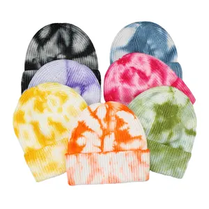 Lo último en algodón elástico agradable a la piel gorro de calavera de punto Tie Dye Beanie gorro de punto gorro de Invierno para mujer