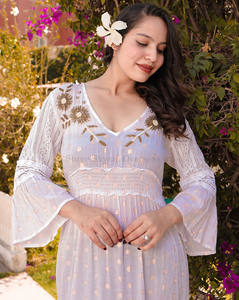 À la mode élégant meilleure qualité Viscose Lurex Designer imprimé longue fête porter les femmes robe - Product Image 5