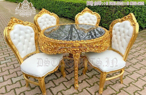 Elegante y Moderno Juego de Comedor para Hogares Modernos, Muebles de Comedor con Asientos Tallados en Oro, Juego de Mesa y Sillas de Comedor de Madera de Teca, EE. UU. - Product Image 2