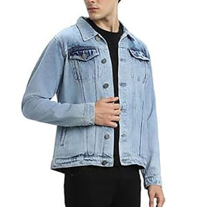 New Winter Fashion Solid <b>Blue</b> Men's Casual Style Denim Jacket Large Size 100% Cotton Stand Collar Personality Touch <b>Canvas</b> - Product Image 1
