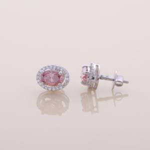 Pendientes de Oro Amarillo, Blanco y Rosa de 14K con Diamante Rosa Ovalado de 1.68CT Cultivado en Laboratorio, Halo y Baño de Rodio, Certificados por IGI - Product Image 2