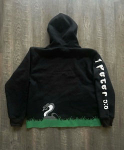 Sweat à capuche personnalisé streetwear 3D brodé pour l'hiver, 100% coton, 450 500 600 GSM, pull-over, ourlet brut, pour homme - Product Image 2