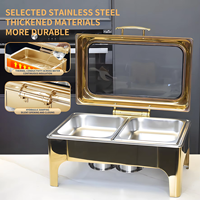 Ensemble de restauration de luxe moderne royal de 9 L en acier inoxydable doré, chauffe-plat intérieur à alcool, fournitures de restauration