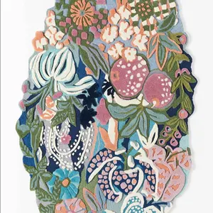 Flower Custom Design Rug Floral Design Die-Cut Shape Handmade Hand Tufted Rug