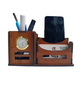 Support de stylo en bois de vente chaude avec des accessoires de bureau d'horloge de fabricant de temps conception classique à bas prix meilleure vente