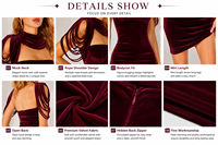 Robe mini en velours bordeaux personnalisée pour femme, col montant, épaules drapées superposées, dos ouvert, moulante, OEM ODM