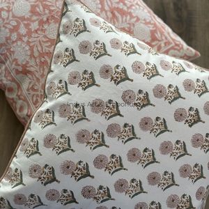 Taie d'oreiller en coton 100% réutilisable, imprimée à la main au motif de fleurs de pêcher, nouveau design indien, pour la maison, l'hôtel, le canapé, la literie - Product Image 4