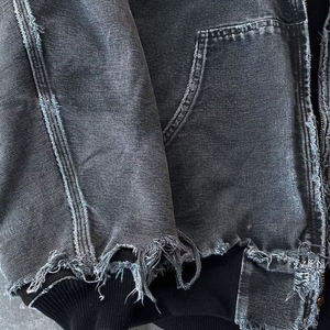 New Arrival OEM Streetwear Custom Logo <b>Cropped</b> Oversized Blue <b>Denim</b> Zip up Vintage Hoodie for Men - Product Image 4