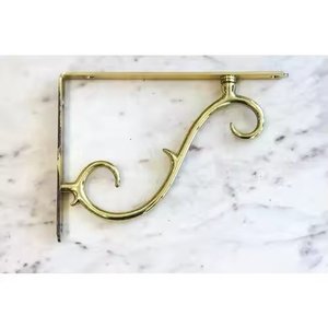 Soporte de estante de montaje en pared hecho de latón, trabajo resistente para soporte de soportes decorativos, accesorio de muebles de estante dorado - Product Image 6