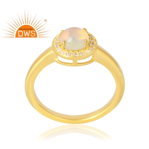 Latest Selling 925 Sterling <b>Silver</b> 18K Gold Plated Natural Cz & Ethiopian <b>Opal</b> Gemstone <b>Ring</b> Demi Fine Jewelry Manufacturer - Product Image 1