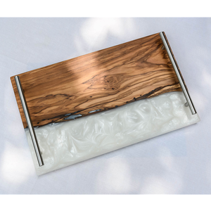 Plateau de service rectangulaire en résine au design professionnel avec poignées métalliques, style vintage, pour petit-déjeuner, thé, café et aliments - Product Image 6