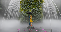 Résine Romantique Amour Couple Parapluie Statue Figurine Standard Multicolore Métal Artisanat Saint Valentin Cadeau Petit Ami Mari Femme