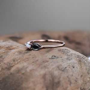 Vintage Black <b>Onyx</b> Opal Engagement Ring Art Deco Moissanite Wedding Band Pear Cut 3 Stone Unique Bridal Ring - Product Image 5