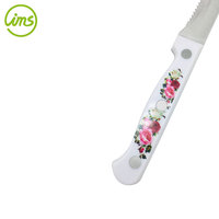 Ensemble de 4 couteaux à steak en acier inoxydable dentelé avec un motif floral écologique sur le manche