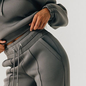 Venta al por mayor personalizado de alta calidad pulóver Sudadera con capucha Crop Top y pantalones de chándal Streetwear Fleece Sweatsuit 2 piezas Jogger Set para las mujeres - Product Image 6