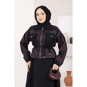 Conjunto de Chaqueta Corta y Falda Corta con Estampado Étnico para Mujer, Traje de Dos Piezas Casual en Crepé Borgoña con Top Corto - Product Image 2