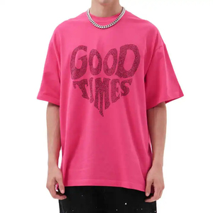 T-shirts à manches courtes personnalisés pour hommes de haute qualité 100% coton avec impression de logo à chaud et décoration de strass Logo personnalisable - Product Image 1