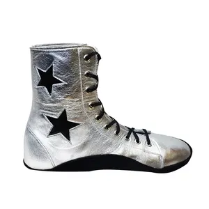 Custom Made Silver Tightrope Boots Bodybuilding Wrestling Gym Professional Kick Boxing Shoes For Men Wholesale Factory Suppliers