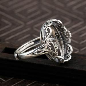 Anillo de fiesta de cumpleaños de boda de compromiso de plata 925 unisex impresionante montaje ovalado con diseño fino de racimo brillante - Product Image 4