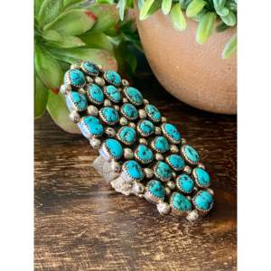 Darlene Begay Kingman Turquoise & Stainless Steel <b>Adjustable</b> <b>Ring</b> with Sterling Silver Bezel Setting Size 11 Gift - Product Image 3