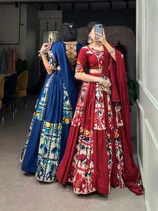 Festive Rayon Lehenga Ensemble with Stunning 6-Meter Flair, <b>Gota</b> Patti Work, and Stylish Cowrie Lace Finishing - Product Image 6