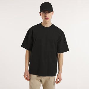 T-shirt uni 100% coton surdimensionné pour hommes, épaules tombantes, Logo personnalisé, Streetwear, mode, coupe ample, col rond, t-shirts de couleur unie vierge - Product Image 6