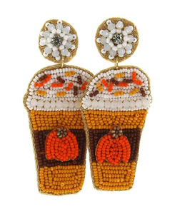Pendientes de Latte de especias de calabaza de la mejor calidad, bordado de cuentas de semillas con perla, pendientes de bordado de cuentas de semillas inspiradas en Frappuccino - Product Image 2