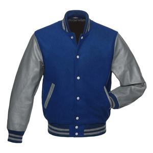 Chaqueta Bomber de Béisbol Personalizada para Hombre, Azul Rey, Lana, con Mangas Recubiertas de Piel de Oveja Genuina - Product Image 1
