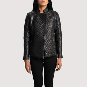 Veste de motard en cuir véritable peau de mouton, Aniline, fermeture éclair, Grain oriental, matelassé, noir, doublure en Viscose, intérieur et extérieur - Product Image 2