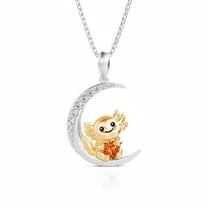 Jeulia Luna Astra Custom Moonlit Axolotl Heart Birthstone Pendant Necklace in 18K Gold Over Stainless Steel - Product Image 5