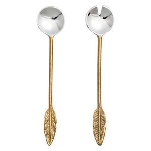 Serveurs à salade décoratifs plaqués or de luxe pour mariage au Portugal Design de luxe servant le dîner Restaurant cuillère à salade - Product Image 6