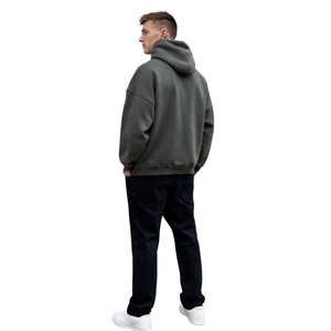<b>Mens</b> Washed <b>Grey</b> Oversized Hoodie Pullover 50% Cotton 50% Polyester Drop Shoulder Streetwear Relaxed Fit Winter Sweatshirt - Product Image 2