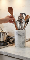 Porte-ustensiles en marbre blanc Organisateur de cuisine Rangement durable et élégant pour couverts et ustensiles de cuisine