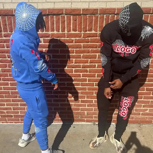 New Custom <b>Rhinestone</b> Tracksuit Flare Pants Set Men Two Piece Sets Crop <b>Top</b> Puff Print Mens Flared Sweatpants and Hoodie Sets - Product Image 1